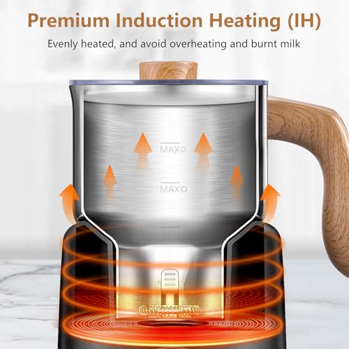 8-IN-1 Milk Frother and Steamer 550 Watts, 21 oz Split Stainless Steel Automatic Steamer, Milk's Warmer for Latte, Cappuccino, Hot and Cold Froth, Heated Milk, Hot Chocolate, Baby Food, Black (21 Ounce)