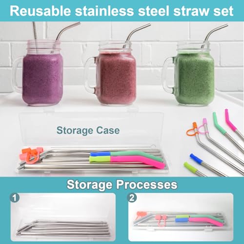 Reusable Stainless Steel Straws Set 6 PCS with 6 Silicone Tips (6 Count)