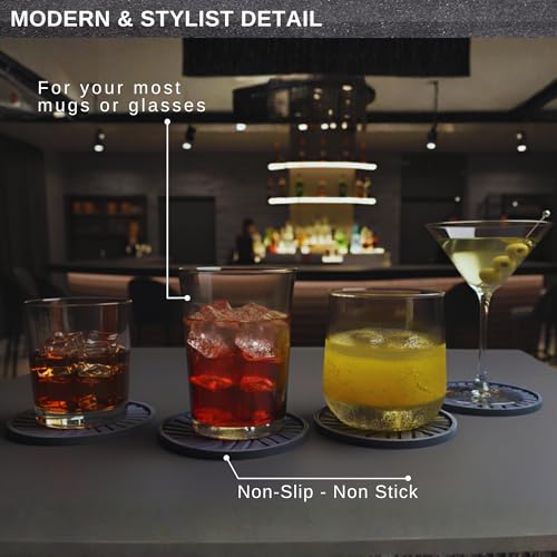 Silicone Coasters Set of 6 & Gold Holder with smart Modern Groove Patterns