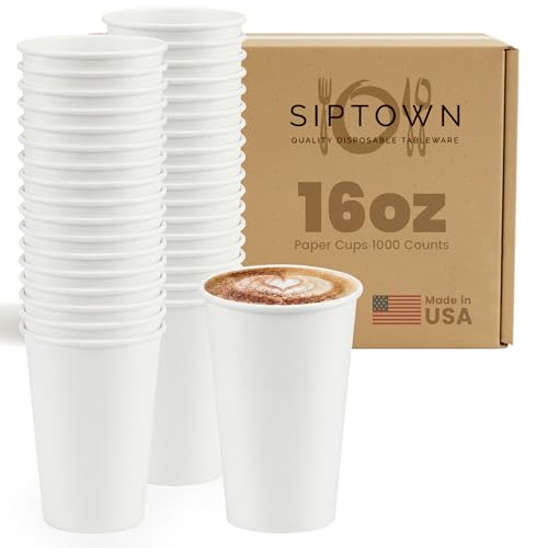 Paper Cups 16 oz 1000 Pack for Coffee & Tea Made in USA (1000 Count)