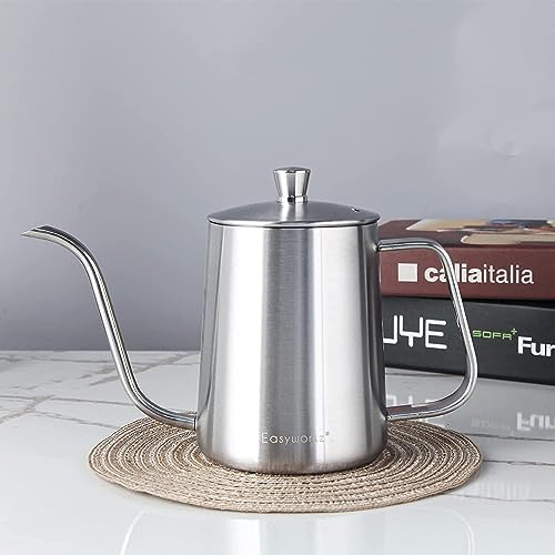 Gage Gooseneck Pour Over Coffee Kettle 20 oz with Thermometer Stainless Steel Hand Drip Coffee Pot With Long Narrow Spout