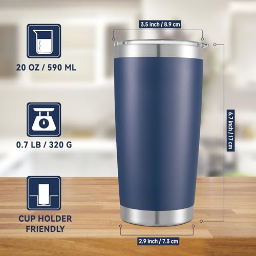 20 oz Tumblers Bulk Stainless Steel Tumbler with Lid Double Wall Vacuum Insulated Coffee Mug 20oz Powder Coated Cup for Hot and Cold Drinks (6 Count)