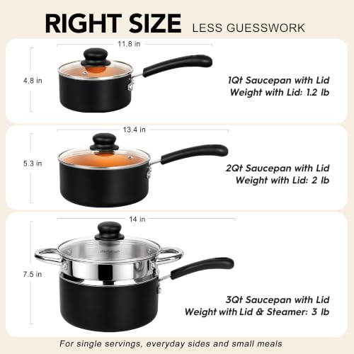 Nonstick Saucepan Set with Lids & Steamer