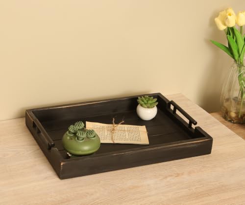 3Pc Rustic Black Vintage Nested Wood Serving Trays