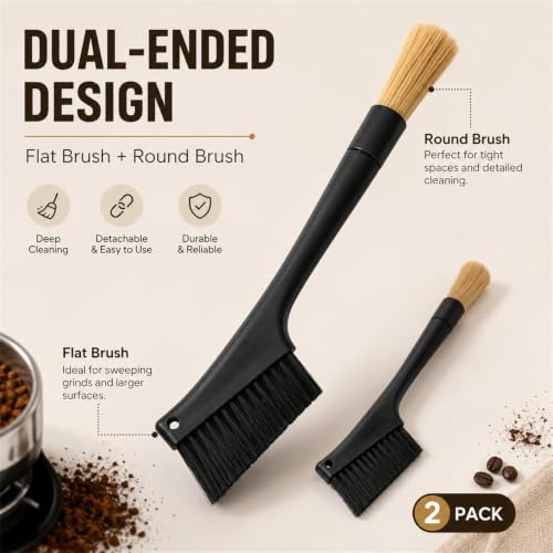2 Pack Dual Ended Coffee Grinder & Espresso Machine Cleaning Brush