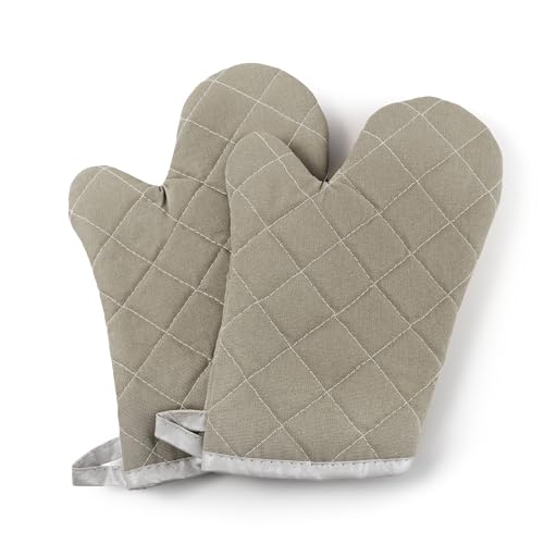Grey 12" Quilted Oven Mitts 1 Pair Heat Resistant Kitchen (2 Count)