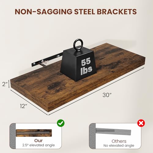 12 Deep Floating Shelves 30x12” Set of 2 (2 Count)