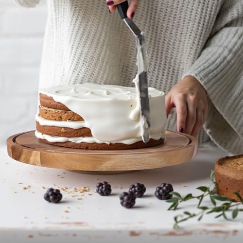 12" Rotating Acacia Wood Cake Stand with Glass Lid