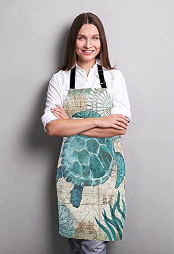 Nautical Green Sea Turtles Beach Bib Apron with Adjustable Neck for Men Women