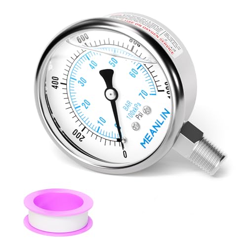 0~1000Psi Liquid Filled Pressure Gauge Stainless Steel with 316 Stainless Steel Joint 1