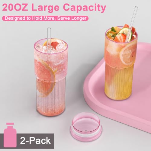 20oz Glass Cups with Lids and Straws (20 Count)