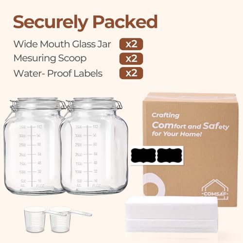 Large Square Glass Food Jars 1.1 Gallon 2 Pack for Flour Sugar Rice (2 Count)