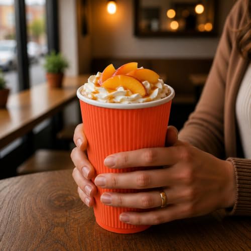 Ripple Wall Coffee Cups 25 Count 16 Ounce Insulated Tangerine Orange Paper Cups