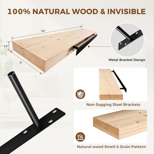 Solid Wood Floating Shelves (2 Count)