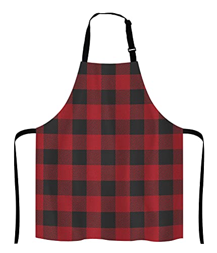 Black and Red Buffalo Plaids Bib Apron with Adjustable Neck for Men Women