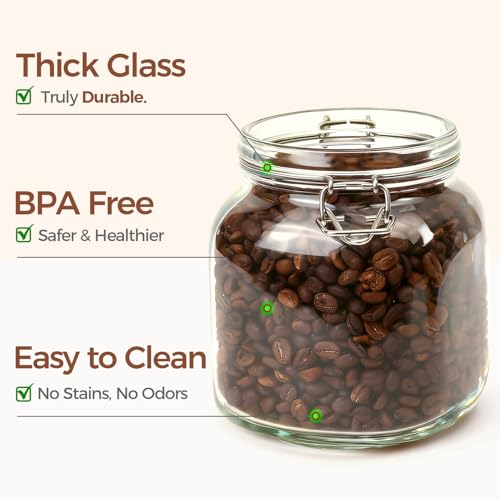 Glass Storage Jars 34 oz 3 Pack for Flour Sugar (3 Count)