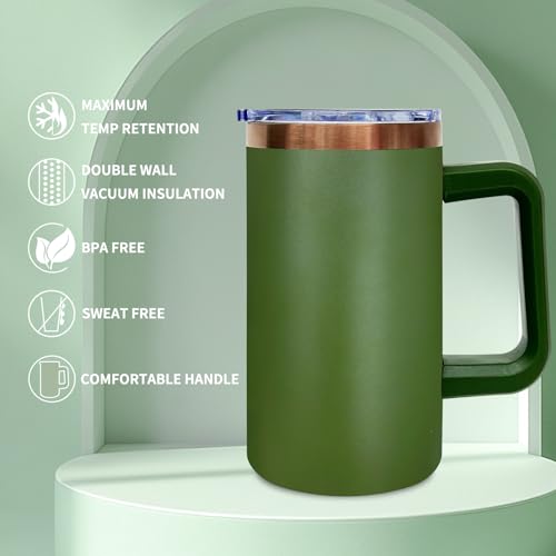 22oz Insulated Coffee Mug Bulk with Handle and Lid Army Green (4 Count)