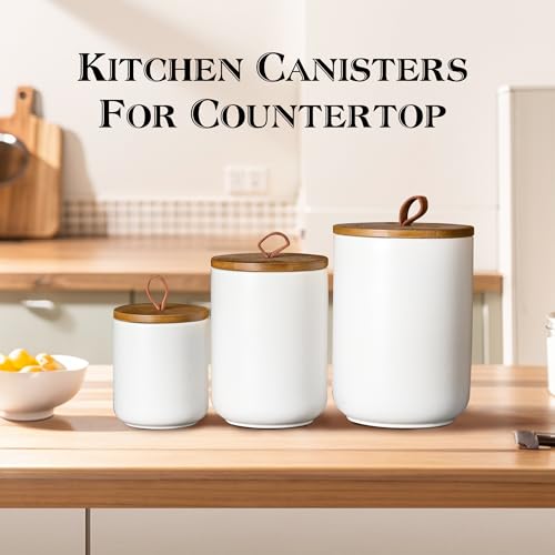 White Ceramic Canister with Bamboo Lid (3 Count)