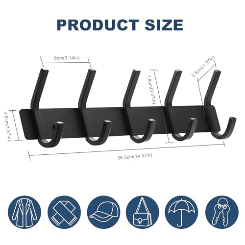 Wall Hooks Heavy Duty Aluminum Towel Hooks for Hanging Coat (2 Count)