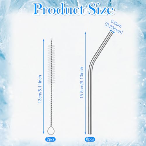 8 Pack 6 Inch Short Bent Metal Cocktails Straws (10 Count)