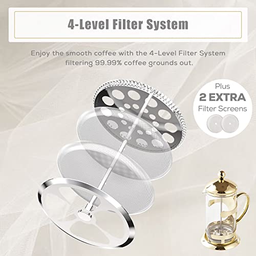 Gold French Press Set with 6 Cups & 1 Tray