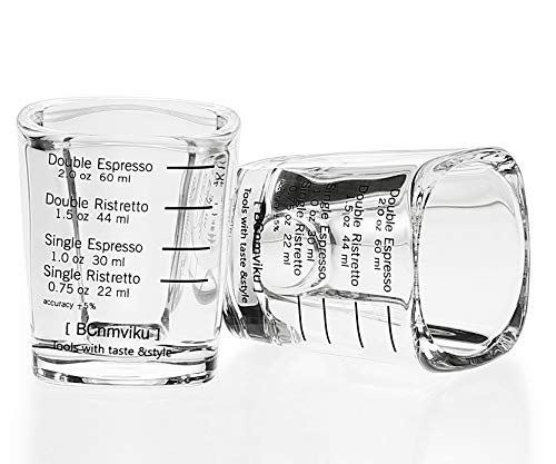 Espresso Shot Glasses Measuring Cup Liquid Heavy Glass for Baristas 2oz for Single Shot of Ristrettos (2 Count)
