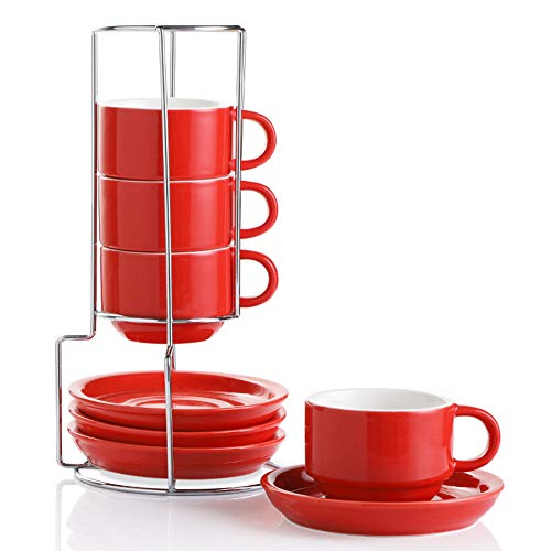 Sweejar Porcelain Espresso Cups with Saucers (4 Count)
