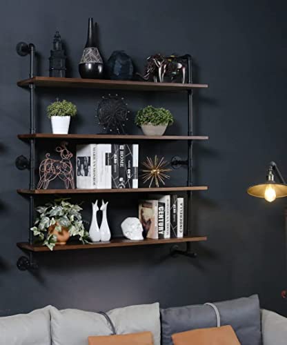 Industrial Pipe Wall Shelves Pipe Shelving with Real Wood Plank 48 Inches
