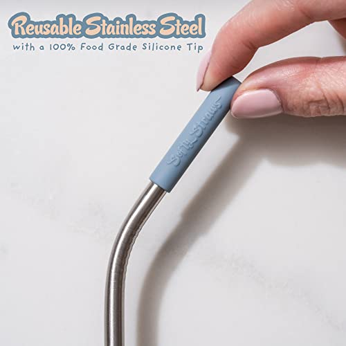 Premium Reusable Stainless Steel Drinking Straws With Silicone Tips + Patented Straw Cleaners and Carrying Case