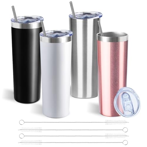 20 oz Skinny Tumbler with Lid and Straw (4 Count)
