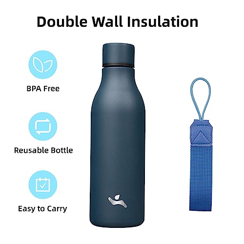 18 oz Insulated Stainless Steel Metal Water Bottle with Strap