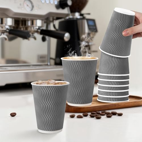 500 Pack 12 oz Coffee Cups Disposable Insulated Paper Cup Gray (500 Count)