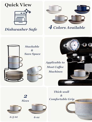 6oz Stackable Cappuccino Cups Set of 4 with Saucers & Stand (9.99 Count)