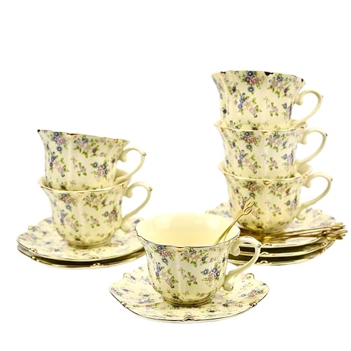 Country Roses 18 Peices Bone China Tea Cup And Saucer Set (18 Count)