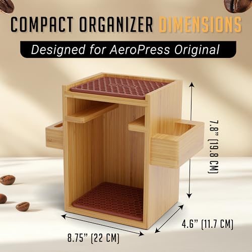 Organizer Stand for AeroPress Bamboo Coffee Caddy Compact Brown