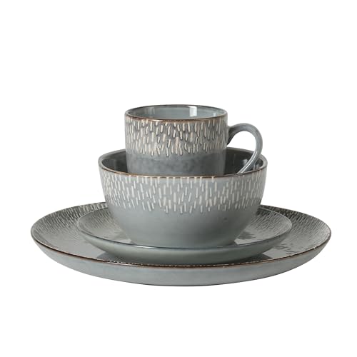 Jasper 16 Piece Plates and Bowls Reactive Glaze Dishes Stoneware Ceramic Dinnerware Set