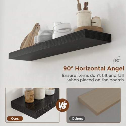 40 Inch Floating Shelves for Wall 8 Inch Deep Black Shelves Set of 2
