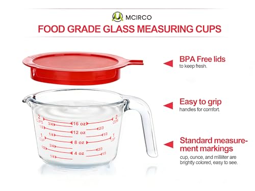6 Pcs Glass Measuring Cups with Lids Set