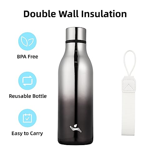 18 oz Insulated Stainless Steel Metal Water Bottle with Strap