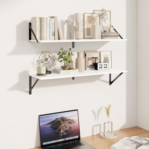 White Deep Floating Shelves for Wall (2 Count)