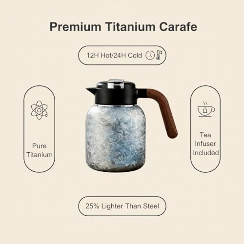 51oz (1500ml) Titanium Teapot with Infuser & Lid,Accurate temperature measurement, Gift Box Set, Ice-Flake Pattern Large capacity coffee cup, Wooden Handle water bottle(silver)