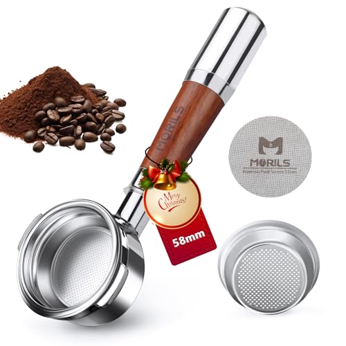 58mm Bottomless Portafilter with Double Shot Filter Basket & Premium Walnutwood Handle