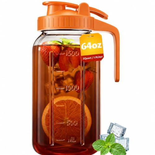 64oz (2quart) Mason Jar Pitcher, Glass Pitcher with Lid for Tea & Cold Brew