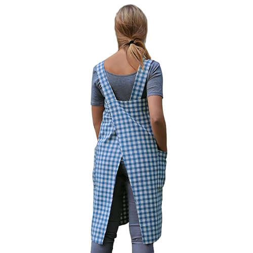 Women's Pinafore Square Apron Baking Cooking Gardening Works Cross Back Cotton