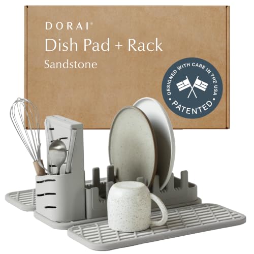 Home Collapsible Dish Drying Rack with Stone Dish Pad