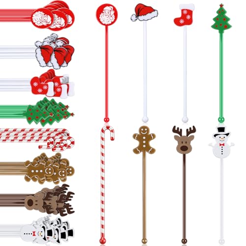 120 Pcs Christmas Swizzle Sticks Plastic Drink Stirrers (120 Count)