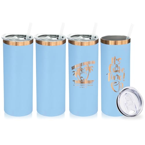 20 oz Skinny Tumblers Bulk with Lids and Straws Sky Blue (4 Count)