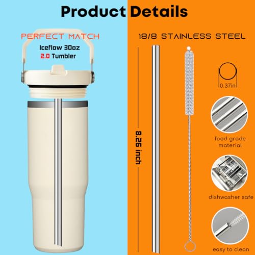 Stainless Steel Straws Compatible with Stanley IceFlow 30oz 2.0 Flip Straw Tumbler (6 Count)