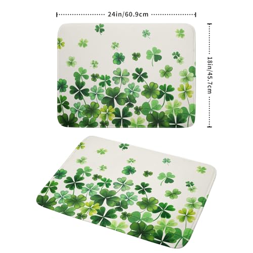 Happy St. Patrick's Day Dish Drying Mat for Kitchen Green Kitchen Dish Drying Mat for Dishes Spring Lucky Clover Shamrock Drying Mats 18x24 Inch Absorbent Reversible Dish Pad for Countertop Coffee Bar
