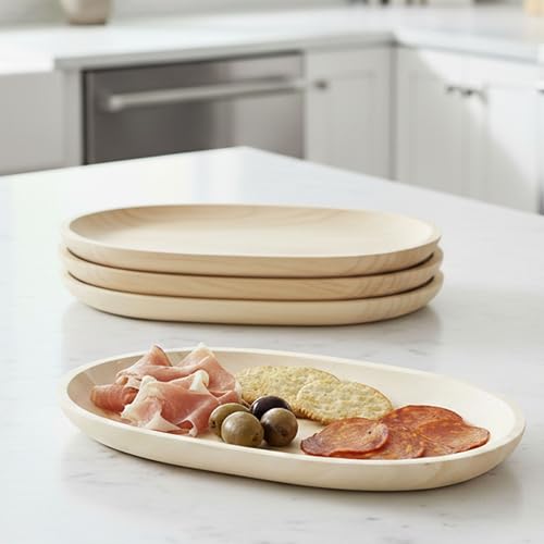 Woodard & Charles Whitewash Oval Wood Serving Trays (4 Count)